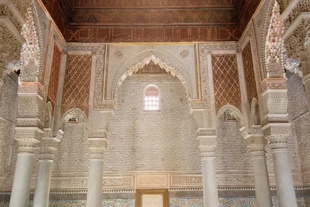 Sunlight in the columned funerary chamber of the Saadian Tombs