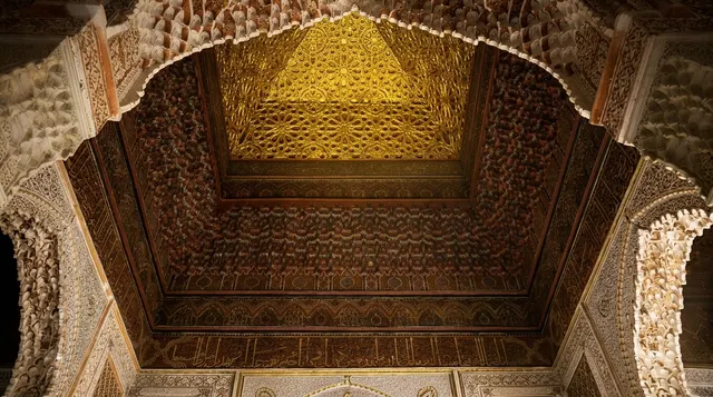 The gilded cedar ceiling above the Chamber of the Twelve Columns, its centre worked in gold